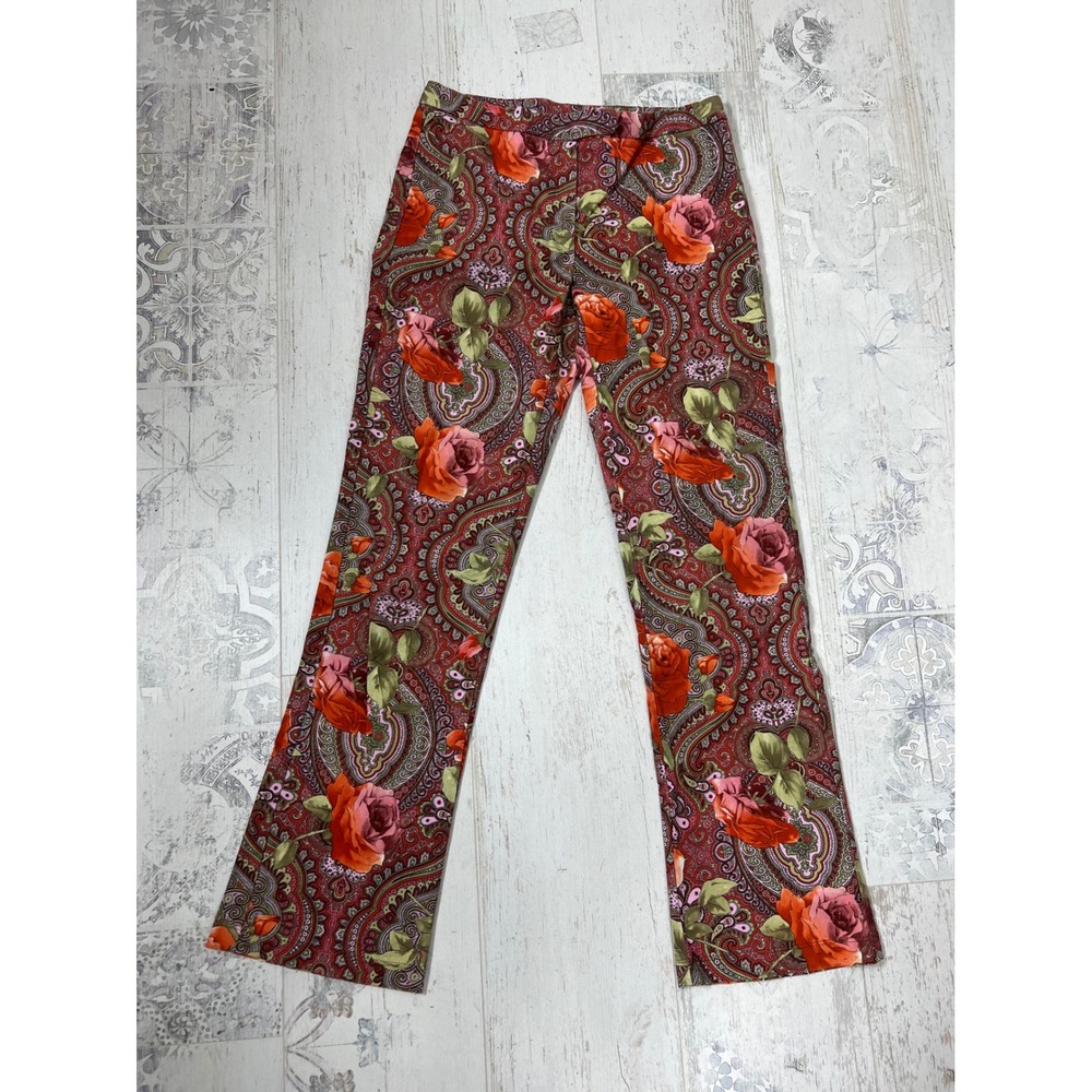WallFlower Vintage Paisley Rose Floral Straight Leg Pants Red Orange Size 2 USA